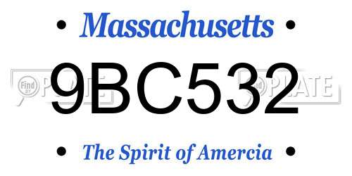 9BC532 Massachusetts License Plate