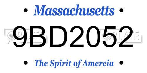 9BD2052 Massachusetts License Plate