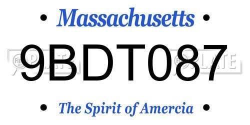 9BDT087 Massachusetts License Plate