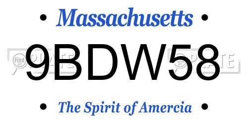 9BDW58 Massachusetts License Plate
