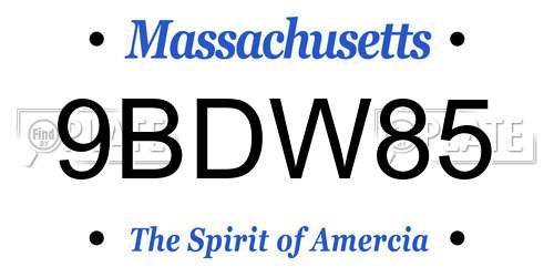 9BDW85 Massachusetts License Plate