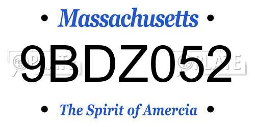 9BDZ052 Massachusetts License Plate