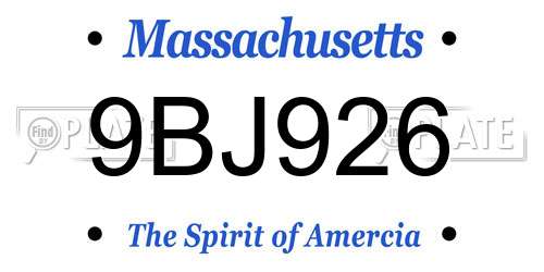 9BJ926 Massachusetts License Plate