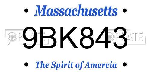9BK843 Massachusetts License Plate