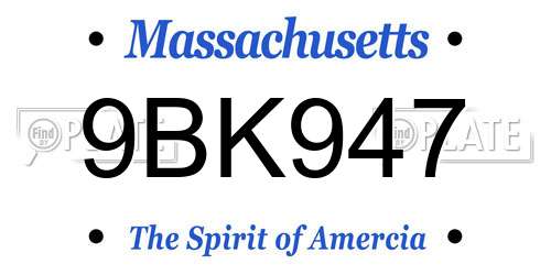 9BK947 Massachusetts License Plate