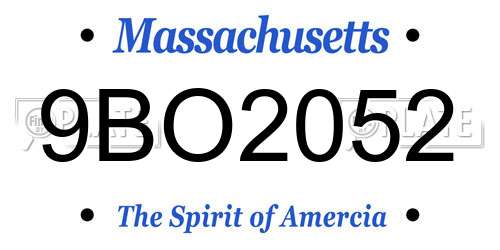 9BO2052 Massachusetts License Plate