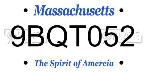 9BQT052 Massachusetts License Plate