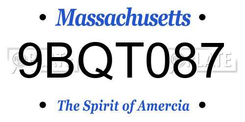 9BQT087 Massachusetts License Plate