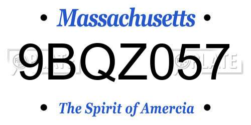 9BQZ057 Massachusetts License Plate