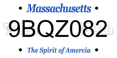 9BQZ082 Massachusetts License Plate