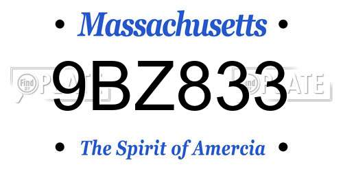 9BZ833 Massachusetts License Plate