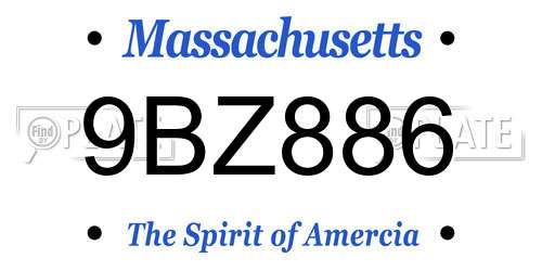 9BZ886 Massachusetts License Plate