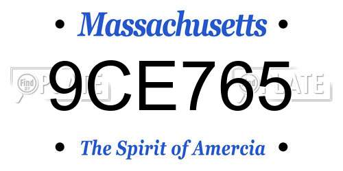9CE765 Massachusetts License Plate
