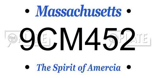9CM452 Massachusetts License Plate
