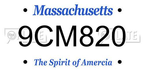 9CM820 Massachusetts License Plate