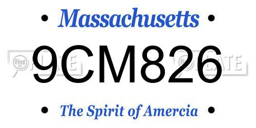 9CM826 Massachusetts License Plate