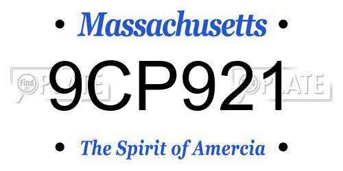 9CP921 Massachusetts License Plate