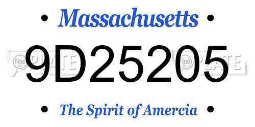 9D25205 Massachusetts License Plate