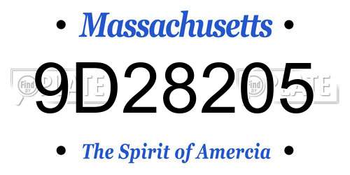 9D28205 Massachusetts License Plate