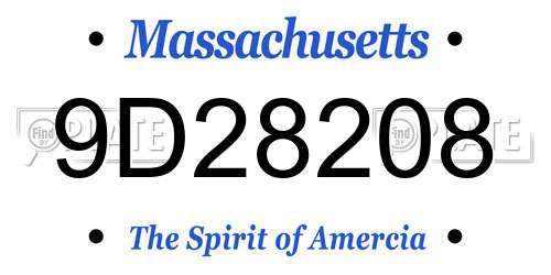 9D28208 Massachusetts License Plate