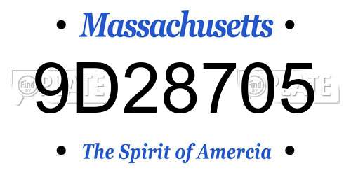 9D28705 Massachusetts License Plate