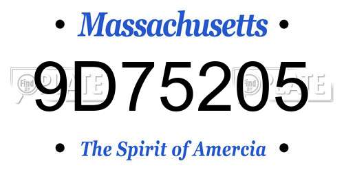 9D75205 Massachusetts License Plate