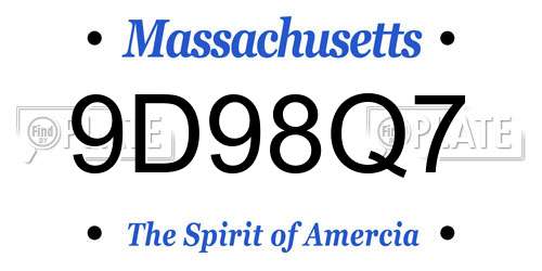 9D98Q7 Massachusetts License Plate