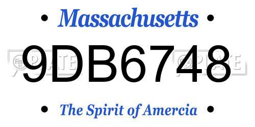 9DB6748 Massachusetts License Plate