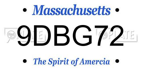 9DBG72 Massachusetts License Plate