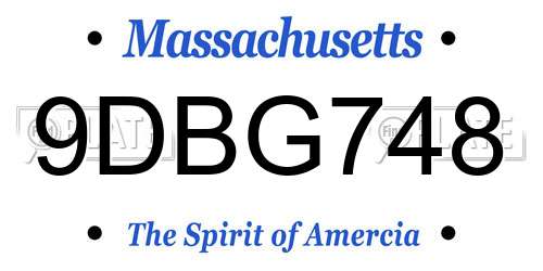 9DBG748 Massachusetts License Plate