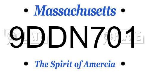 9DDN701 Massachusetts License Plate