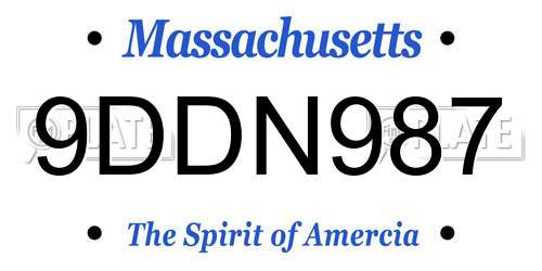 9DDN987 Massachusetts License Plate