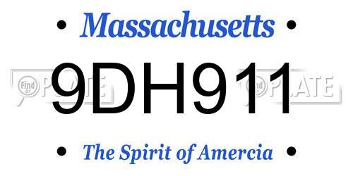 9DH911 Massachusetts License Plate