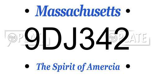 9DJ342 Massachusetts License Plate