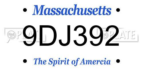 9DJ392 Massachusetts License Plate
