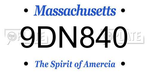 9DN840 Massachusetts License Plate