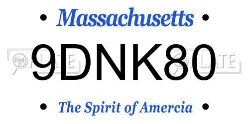 9DNK80 Massachusetts License Plate