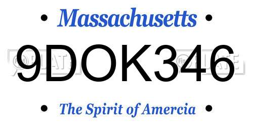 9DOK346 Massachusetts License Plate