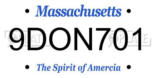 9DON701 Massachusetts License Plate