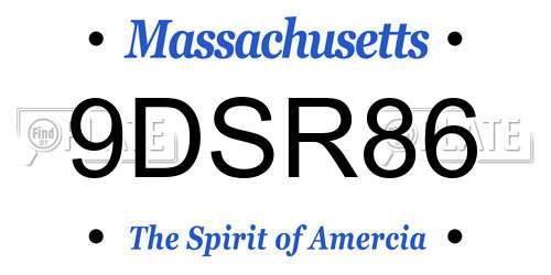 9DSR86 Massachusetts License Plate