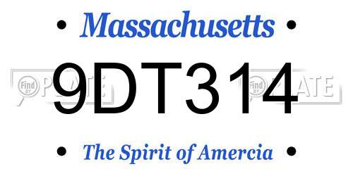 9DT314 Massachusetts License Plate