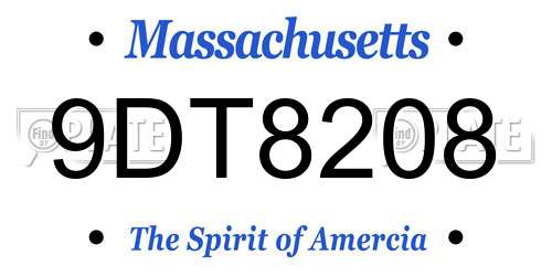 9DT8208 Massachusetts License Plate
