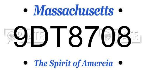9DT8708 Massachusetts License Plate