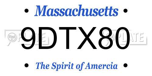 9DTX80 Massachusetts License Plate