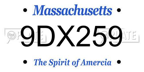 9DX259 Massachusetts License Plate