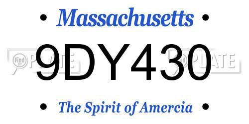 9DY430 Massachusetts License Plate