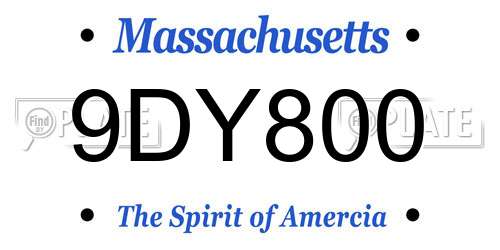 9DY800 Massachusetts License Plate