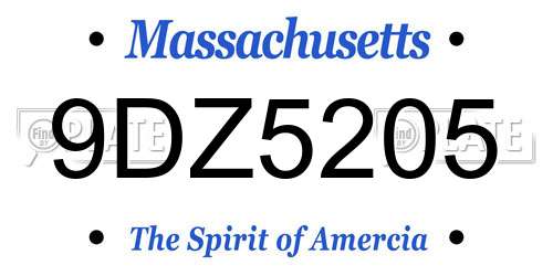 9DZ5205 Massachusetts License Plate