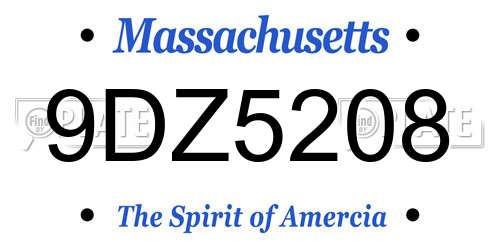 9DZ5208 Massachusetts License Plate