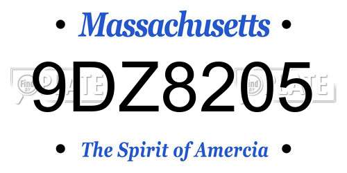 9DZ8205 Massachusetts License Plate